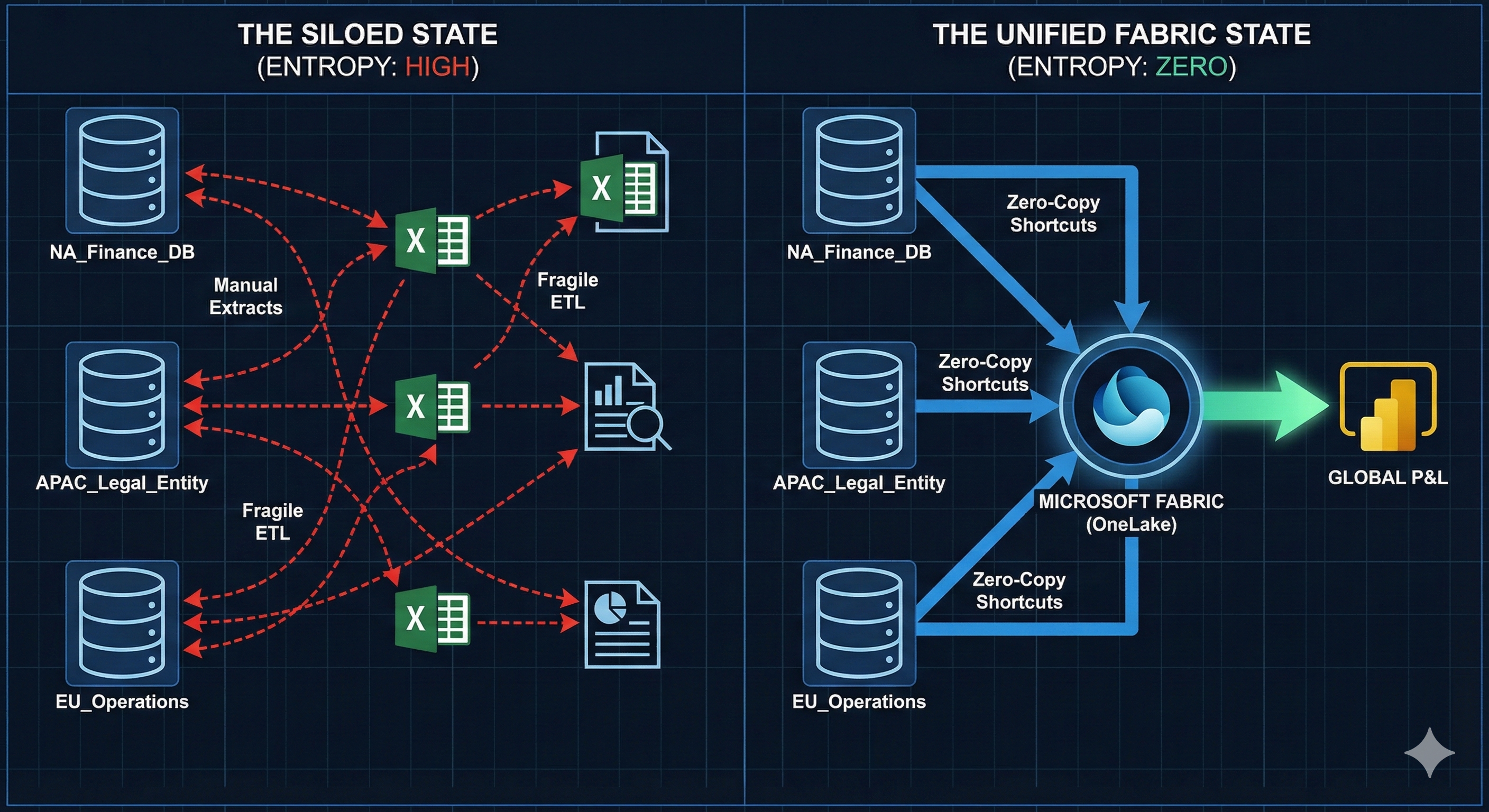 Fig 2.1: Global Data Topology (Before vs. After Consolidation)